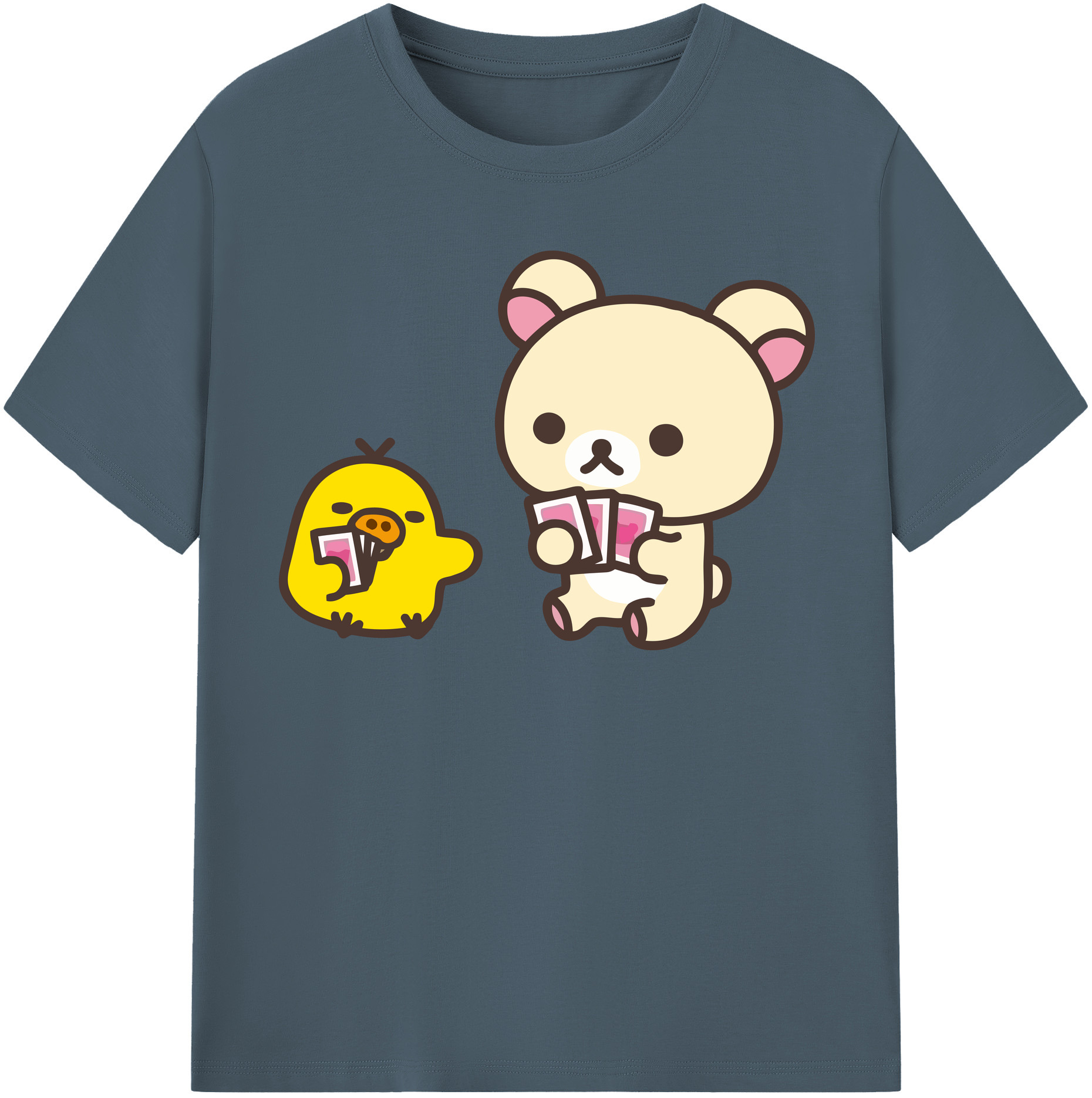 （画像用） リラックマ リラックマ キイロイトリ Rilakkuma Korilakkuma Kiiroitori 綿100％半袖Tシャツ（フロントプリント）